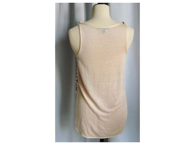 LOUIS VUITTON Beige Pink Sequin Linen Tank Top TXS - view 3