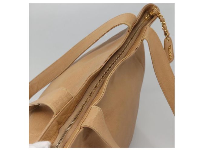 CHANEL COCO Borsa Tote in Pelle Caviar Beige Oro CC Auth BA4943 D'oro - vista 6