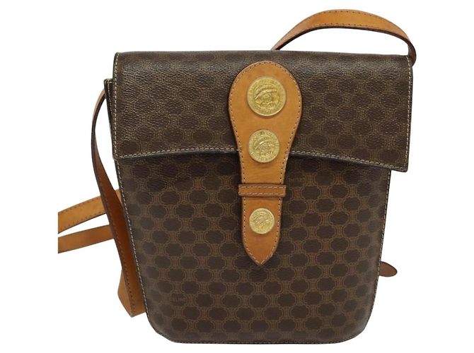 Céline CELINE Macadam Canvas Schultertasche aus PVC-Leder Braun Gold Auth 139816 Golden - Ansicht 13