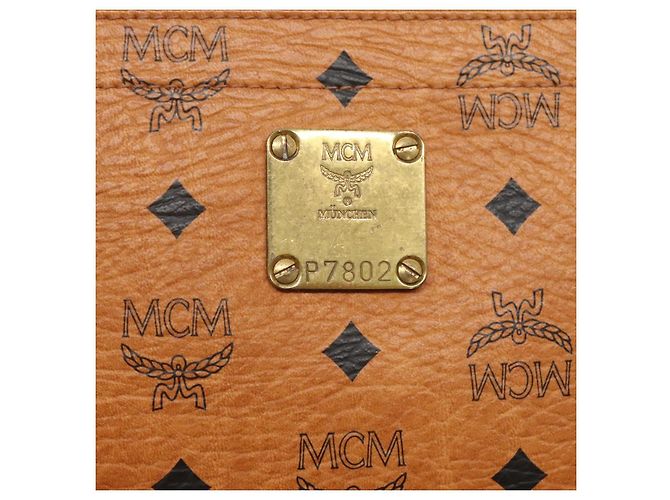 Borsa a Spalla MCM Logogram Vicetos in Pelle PVC Marrone Oro Auth BA4838 - vista 14
