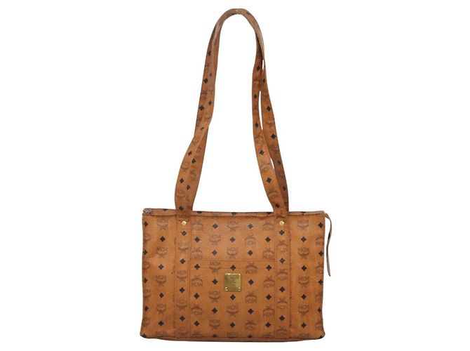 Borsa a Spalla MCM Logogram Vicetos in Pelle PVC Marrone Oro Auth BA4838 - vista 2