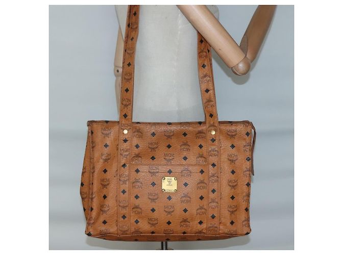 Borsa a Spalla MCM Logogram Vicetos in Pelle PVC Marrone Oro Auth BA4838 - vista 20