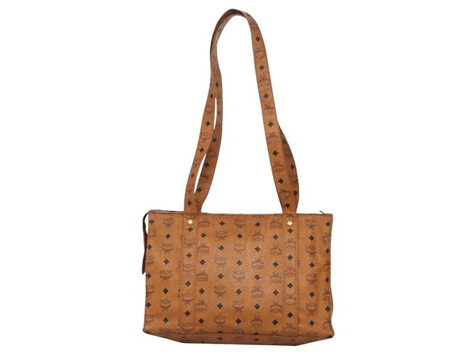 Borsa a Spalla MCM Logogram Vicetos in Pelle PVC Marrone Oro Auth BA4838 - vista 3