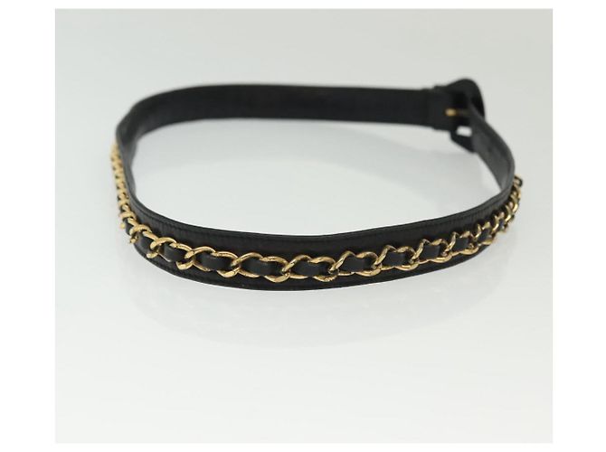 Cinturón de Cadena de Cuero CHANEL 34,6"" Oro Negro CC Auth hk2962 Dorado - vista 4