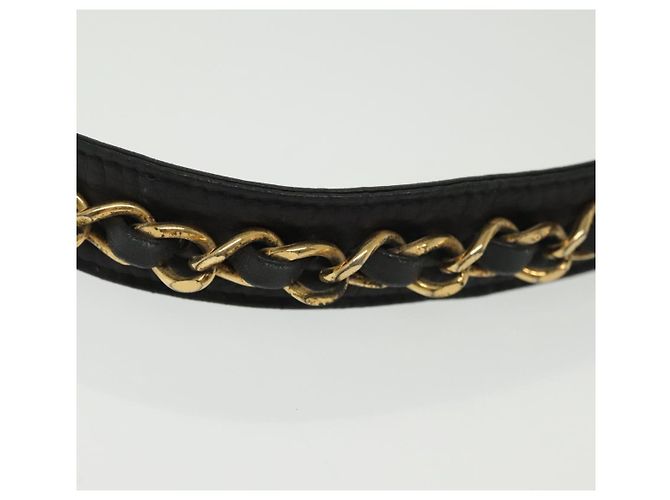 Cinturón de Cadena de Cuero CHANEL 34,6"" Oro Negro CC Auth hk2962 Dorado - vista 5