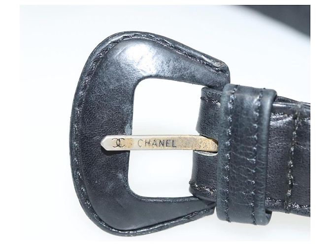 Cinturón de Cadena de Cuero CHANEL 34,6"" Oro Negro CC Auth hk2962 Dorado - vista 6
