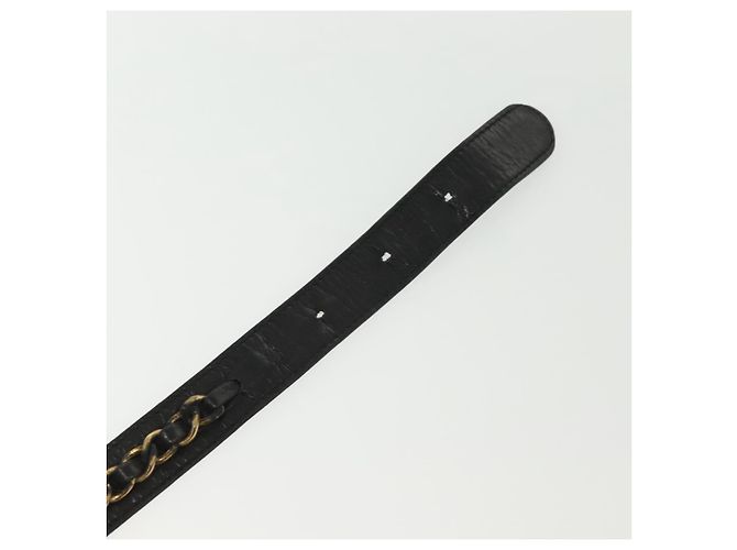 Cinturón de Cadena de Cuero CHANEL 34,6"" Oro Negro CC Auth hk2962 Dorado - vista 8