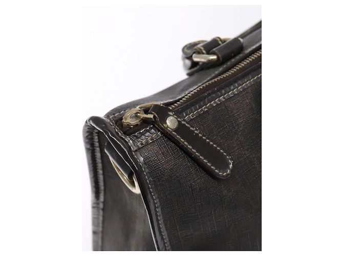 Gucci Borsa GG Supreme in PVC pelle dorata marrone scuro 190259 Auth 139819 - vista 16