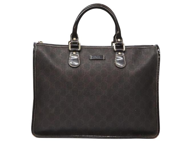 Gucci Borsa GG Supreme in PVC pelle dorata marrone scuro 190259 Auth 139819 - vista 2