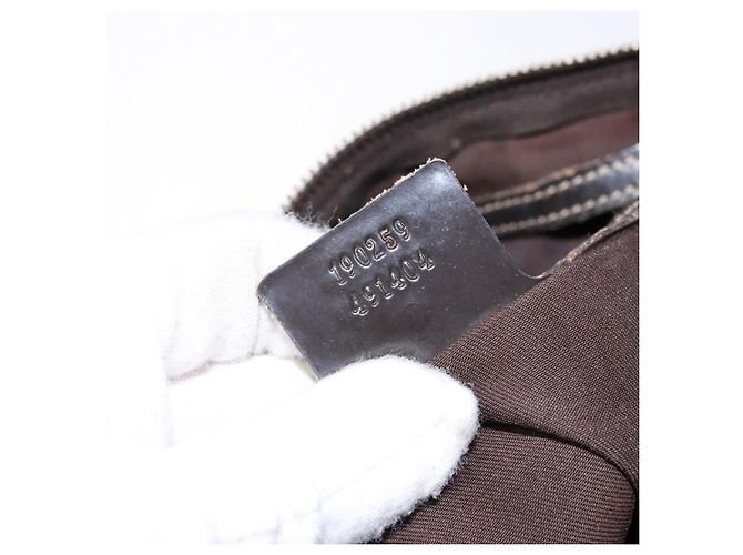 Gucci Borsa GG Supreme in PVC pelle dorata marrone scuro 190259 Auth 139819 - vista 22