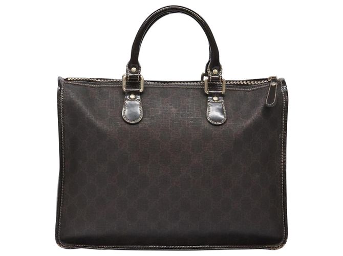 Gucci Borsa GG Supreme in PVC pelle dorata marrone scuro 190259 Auth 139819 - vista 3