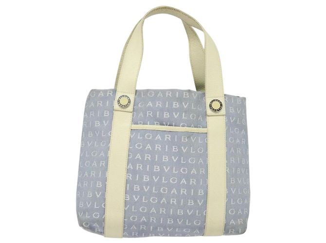 Bulgari BVLGARI Logo Mania Tote Bag aus Canvas in Hellblau Silber Auth BA5058 - Ansicht 13