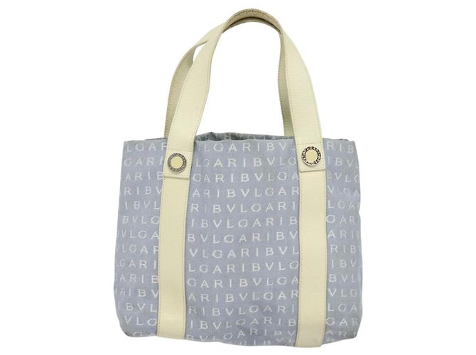 Bulgari BVLGARI Logo Mania Tote Bag aus Canvas in Hellblau Silber Auth BA5058 - Ansicht 2