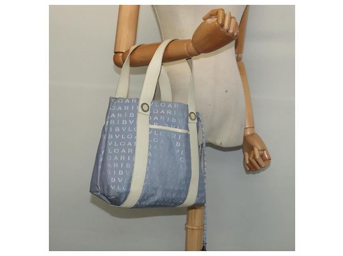 Bulgari BVLGARI Logo Mania Tote Bag aus Canvas in Hellblau Silber Auth BA5058 - Ansicht 26