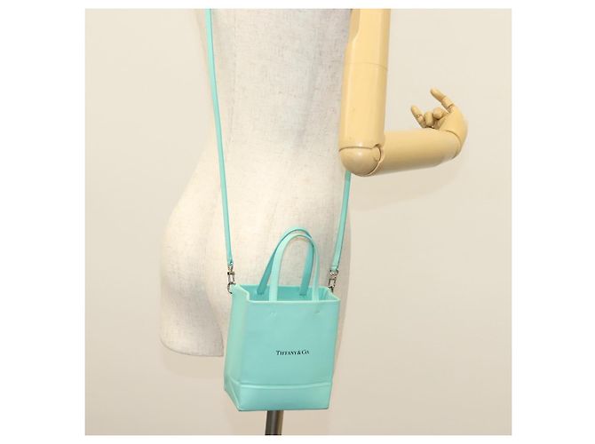 Autre Marque Tiffany&Co. Mini Borsa a Mano in Pelle 2in1 Blu Turchese Argento Auth 139063 - vista 23