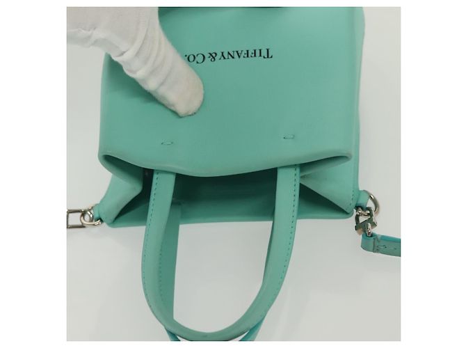 Autre Marque Tiffany&Co. Mini Borsa a Mano in Pelle 2in1 Blu Turchese Argento Auth 139063 - vista 7