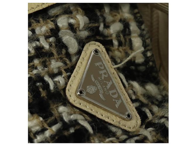 Borsa a Mano PRADA Tweed Pelle Beige Nero Argento Auth yk19291 - vista 10