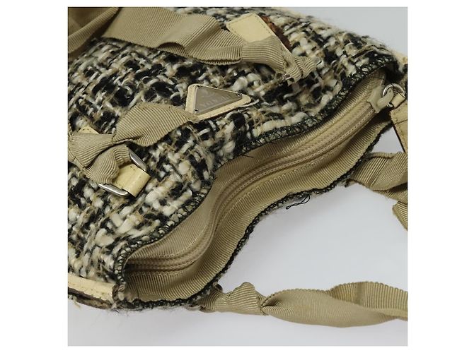 Borsa a Mano PRADA Tweed Pelle Beige Nero Argento Auth yk19291 - vista 6
