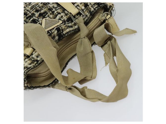 Borsa a Mano PRADA Tweed Pelle Beige Nero Argento Auth yk19291 - vista 7