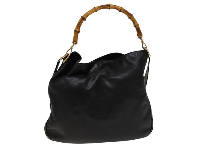Borsa a spalla Gucci Bamboo in pelle 2 in 1 Nero Oro 001 1577 Auth 138325 - vista 2