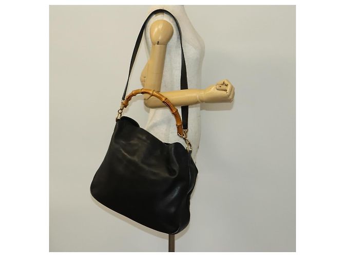 Borsa a spalla Gucci Bamboo in pelle 2 in 1 Nero Oro 001 1577 Auth 138325 - vista 22