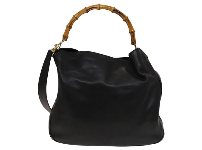 Borsa a spalla Gucci Bamboo in pelle 2 in 1 Nero Oro 001 1577 Auth 138325 - vista 3