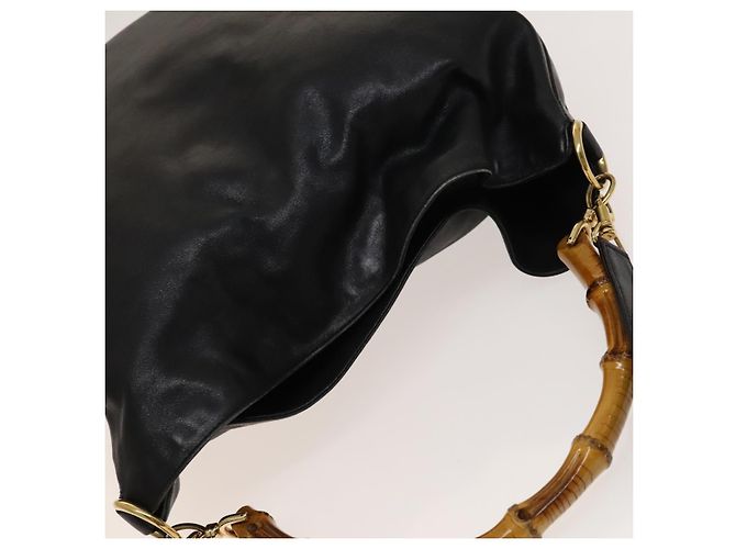 Borsa a spalla Gucci Bamboo in pelle 2 in 1 Nero Oro 001 1577 Auth 138325 - vista 6