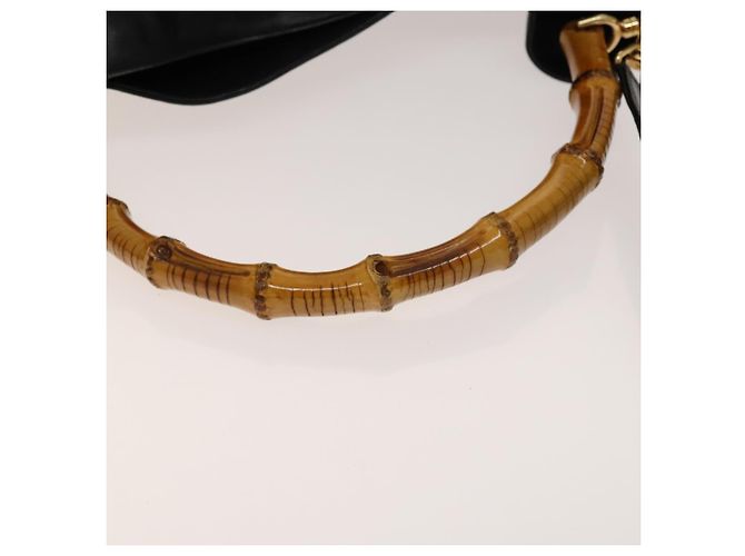 Borsa a spalla Gucci Bamboo in pelle 2 in 1 Nero Oro 001 1577 Auth 138325 - vista 9