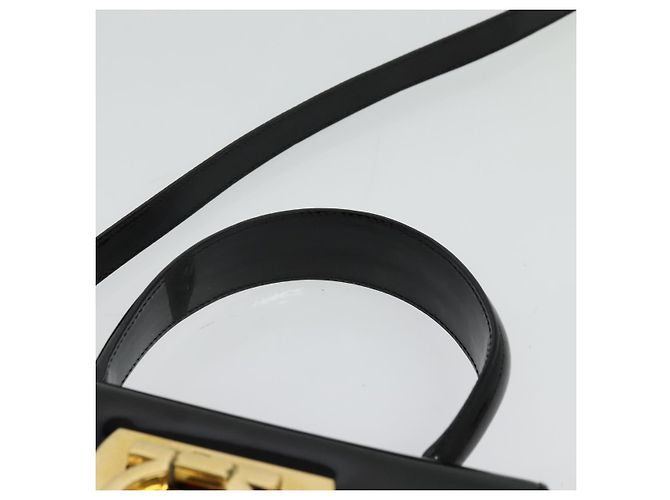 Borsa a mano Gancini in smalto 2 in 1 nera e oro Auth 138879 di Salvatore Ferragamo - vista 14