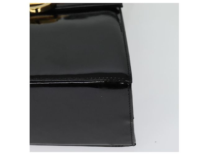 Borsa a mano Gancini in smalto 2 in 1 nera e oro Auth 138879 di Salvatore Ferragamo - vista 16