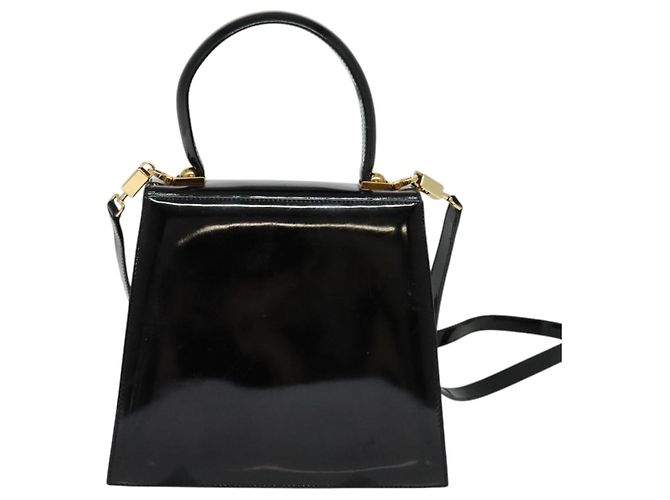 Borsa a mano Gancini in smalto 2 in 1 nera e oro Auth 138879 di Salvatore Ferragamo - vista 2
