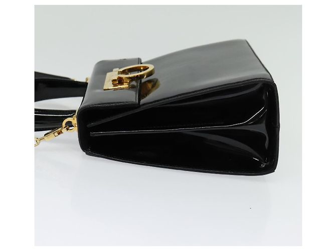Borsa a mano Gancini in smalto 2 in 1 nera e oro Auth 138879 di Salvatore Ferragamo - vista 3