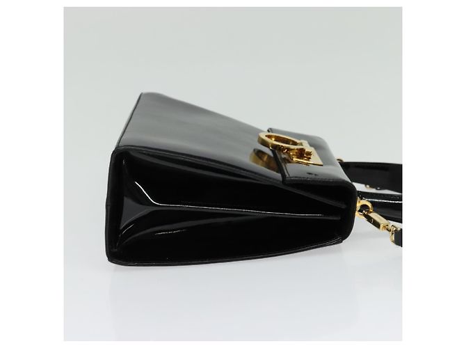 Borsa a mano Gancini in smalto 2 in 1 nera e oro Auth 138879 di Salvatore Ferragamo - vista 4