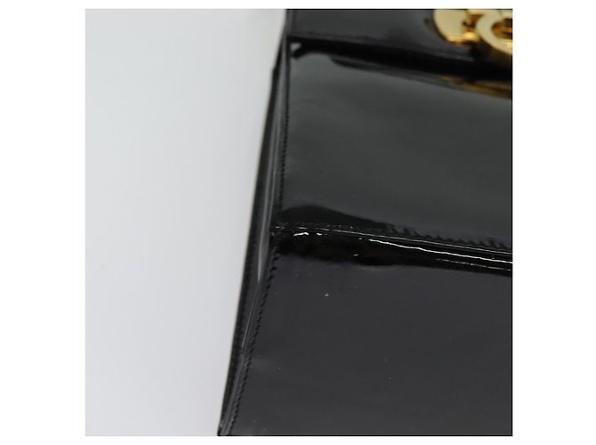 Borsa a mano Gancini in smalto 2 in 1 nera e oro Auth 138879 di Salvatore Ferragamo - vista 9