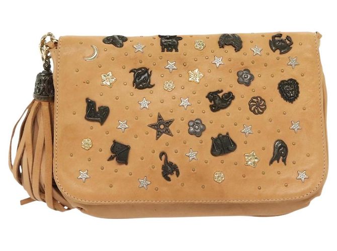 Borsa a spalla in pelle beige e oro con borchie Jimmy Choo Auth BA5032 D'oro - vista 13