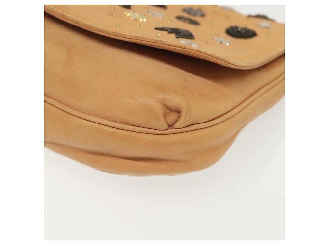 Borsa a spalla in pelle beige e oro con borchie Jimmy Choo Auth BA5032 D'oro - vista 14