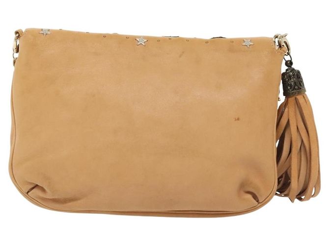 Borsa a spalla in pelle beige e oro con borchie Jimmy Choo Auth BA5032 D'oro - vista 2