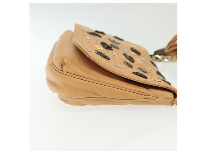 Borsa a spalla in pelle beige e oro con borchie Jimmy Choo Auth BA5032 D'oro - vista 3