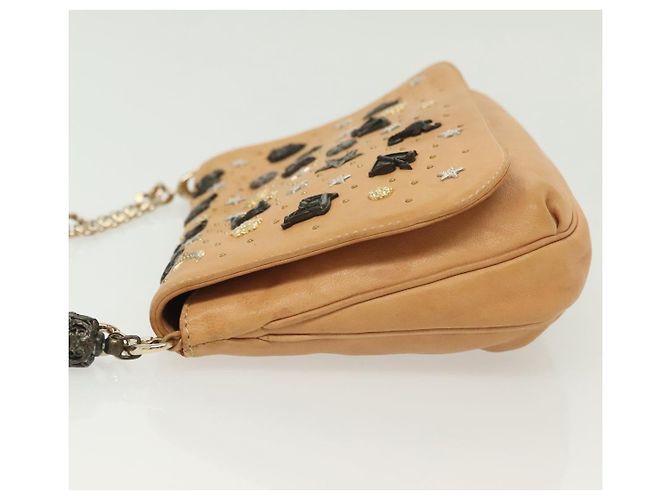 Borsa a spalla in pelle beige e oro con borchie Jimmy Choo Auth BA5032 D'oro - vista 4