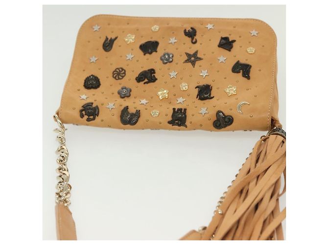 Borsa a spalla in pelle beige e oro con borchie Jimmy Choo Auth BA5032 D'oro - vista 6