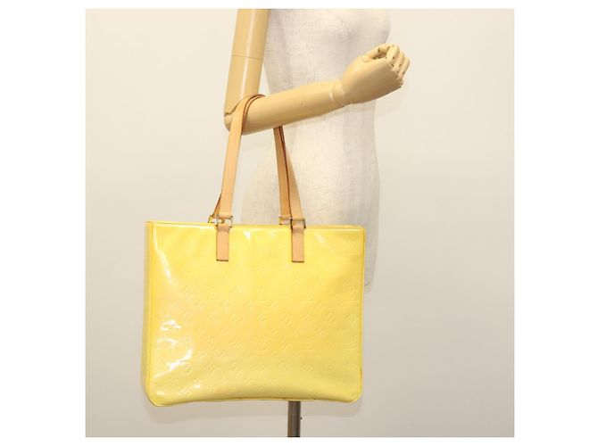 LOUIS VUITTON Bolsa Tote Columbus Monogram Vernis Amarelo Limão M91047 Auth ep10370 Dourado - vista 24