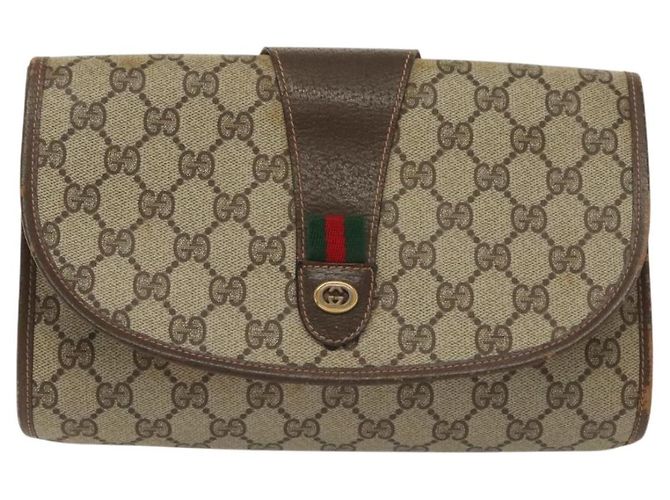 Gucci Borsa Sherry Line GG Supreme Web in PVC beige e oro 156 01 030 Auth BA4458 D'oro - vista 2