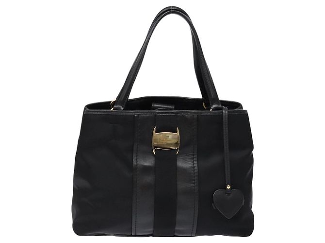 Borsa Tote Vala in Nylon Nero e Oro Salvatore Ferragamo Auth hk2909 D'oro - vista 13
