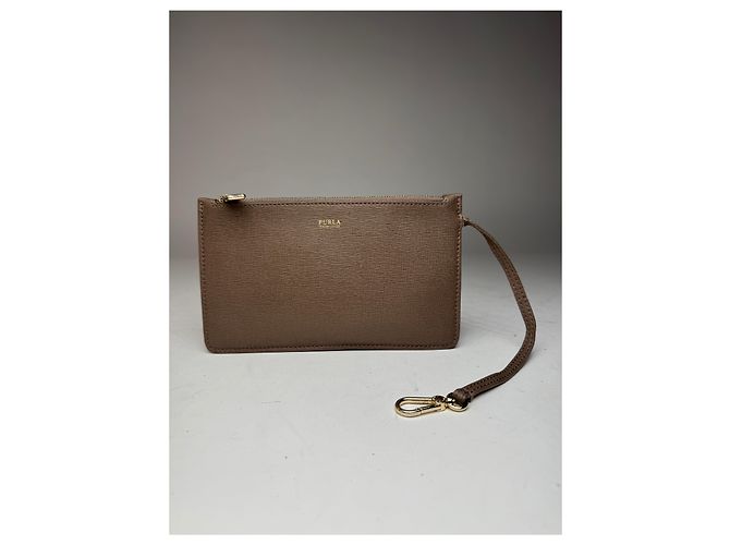 Vintage Furla Leder Clutch grau Braun - Ansicht 3