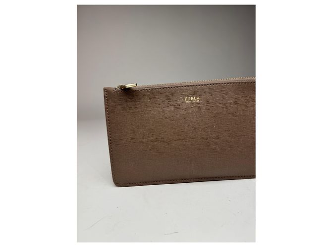 Vintage Furla Leder Clutch grau Braun - Ansicht 6