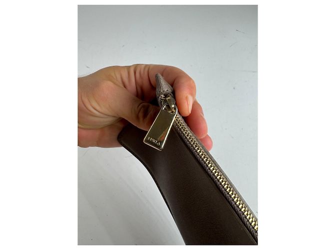 Vintage Furla Leder Clutch grau Braun - Ansicht 8