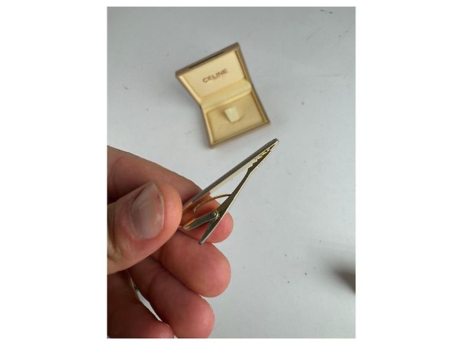 Céline Fermacravatta/fermacarte vintage Celine Paris Argento Oro - vista 4
