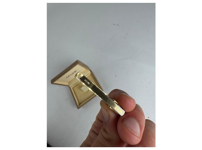 Céline Fermacravatta/fermacarte vintage Celine Paris Argento Oro - vista 5