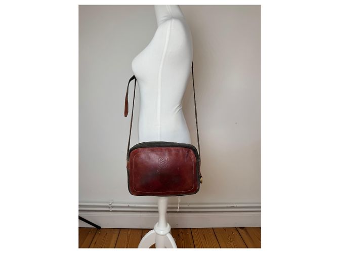 Vintage Loewe Madrid Wildledertasche Rot Grün - Ansicht 14