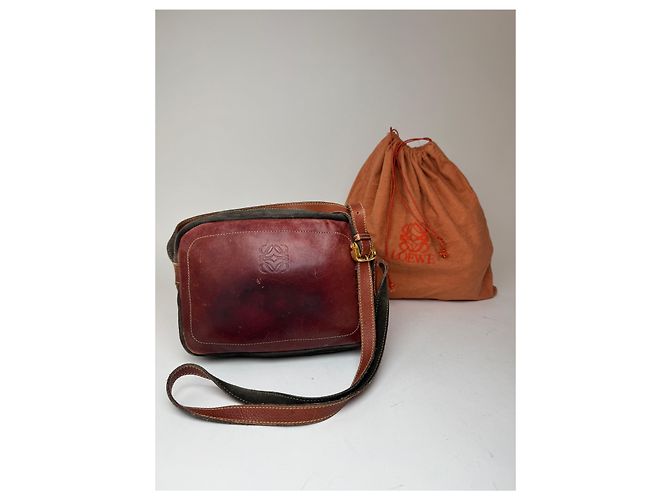 Vintage Loewe Madrid Wildledertasche Rot Grün - Ansicht 2